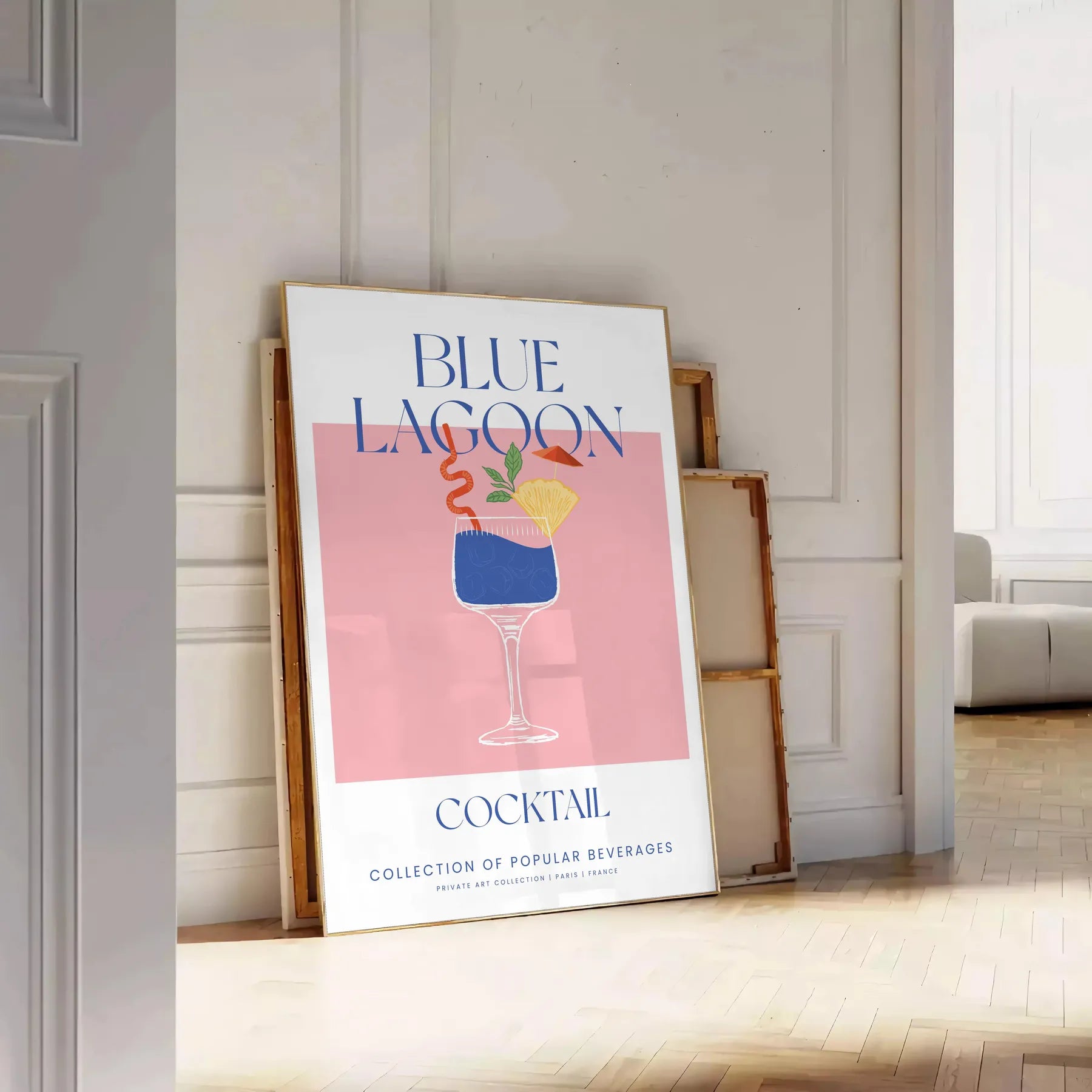 tropical vibe Blue Lagoon Cocktail poster vibrant orange hues stunning wall art splash color decor gift space artwork available