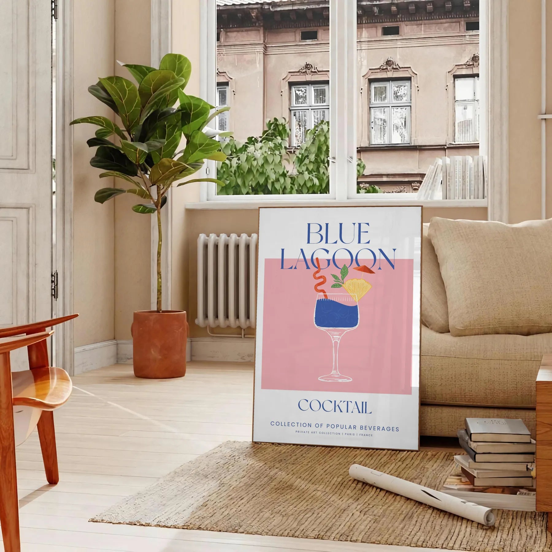 tropical vibe Blue Lagoon Cocktail poster vibrant orange hues stunning wall art splash color decor gift space artwork available