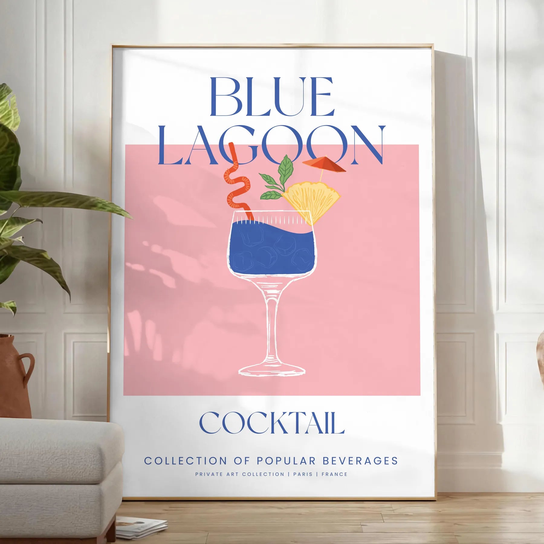 tropical vibe Blue Lagoon Cocktail poster vibrant orange hues stunning wall art splash color decor gift space artwork available