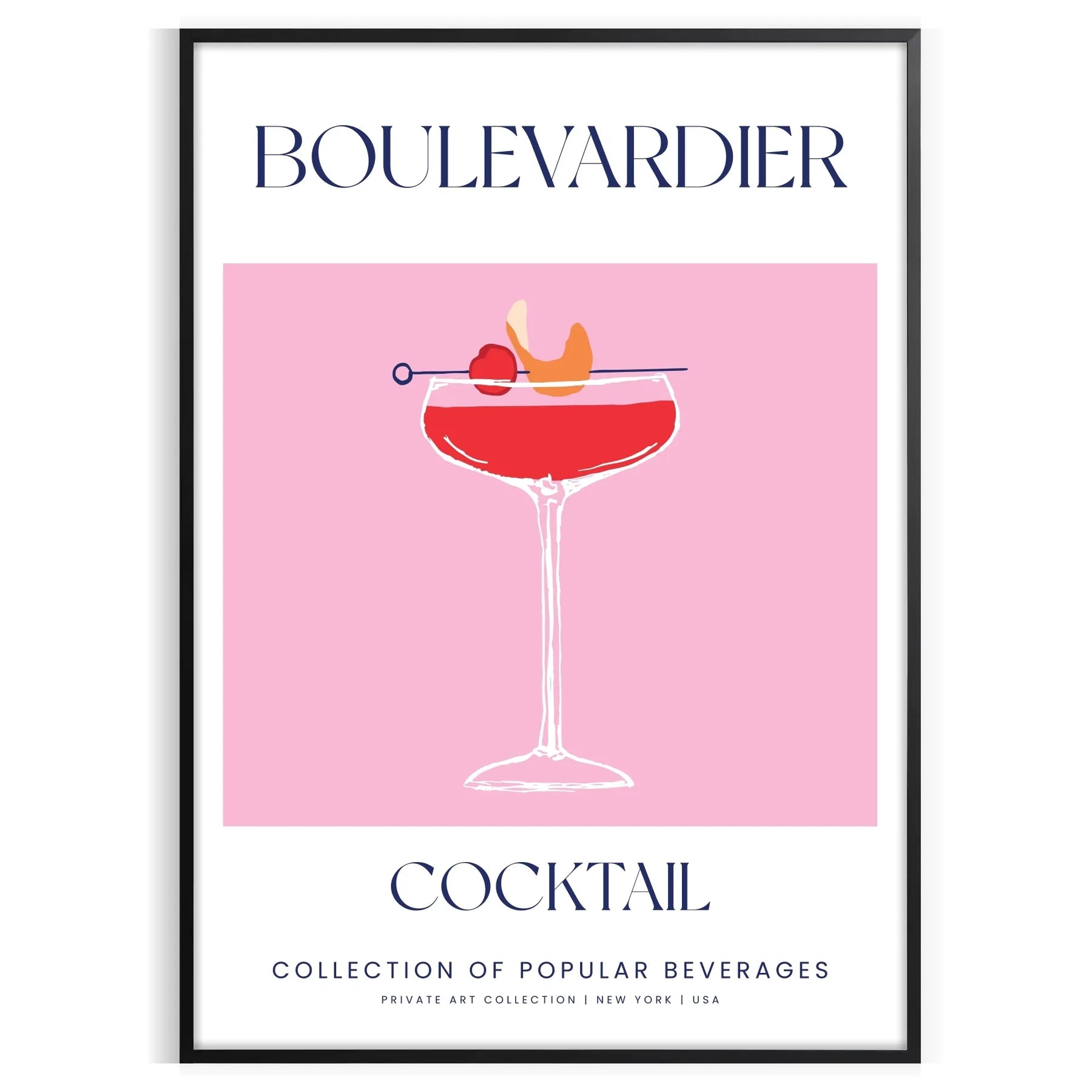 space vibrant boulevardier cocktail poster stunning orange blue hues unique wall art thoughtful gift enthusiasts print sizes A4 cm A0