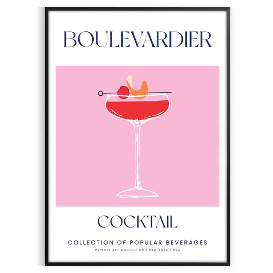 space vibrant boulevardier cocktail poster stunning orange blue hues unique wall art thoughtful gift enthusiasts print sizes A4 cm A0