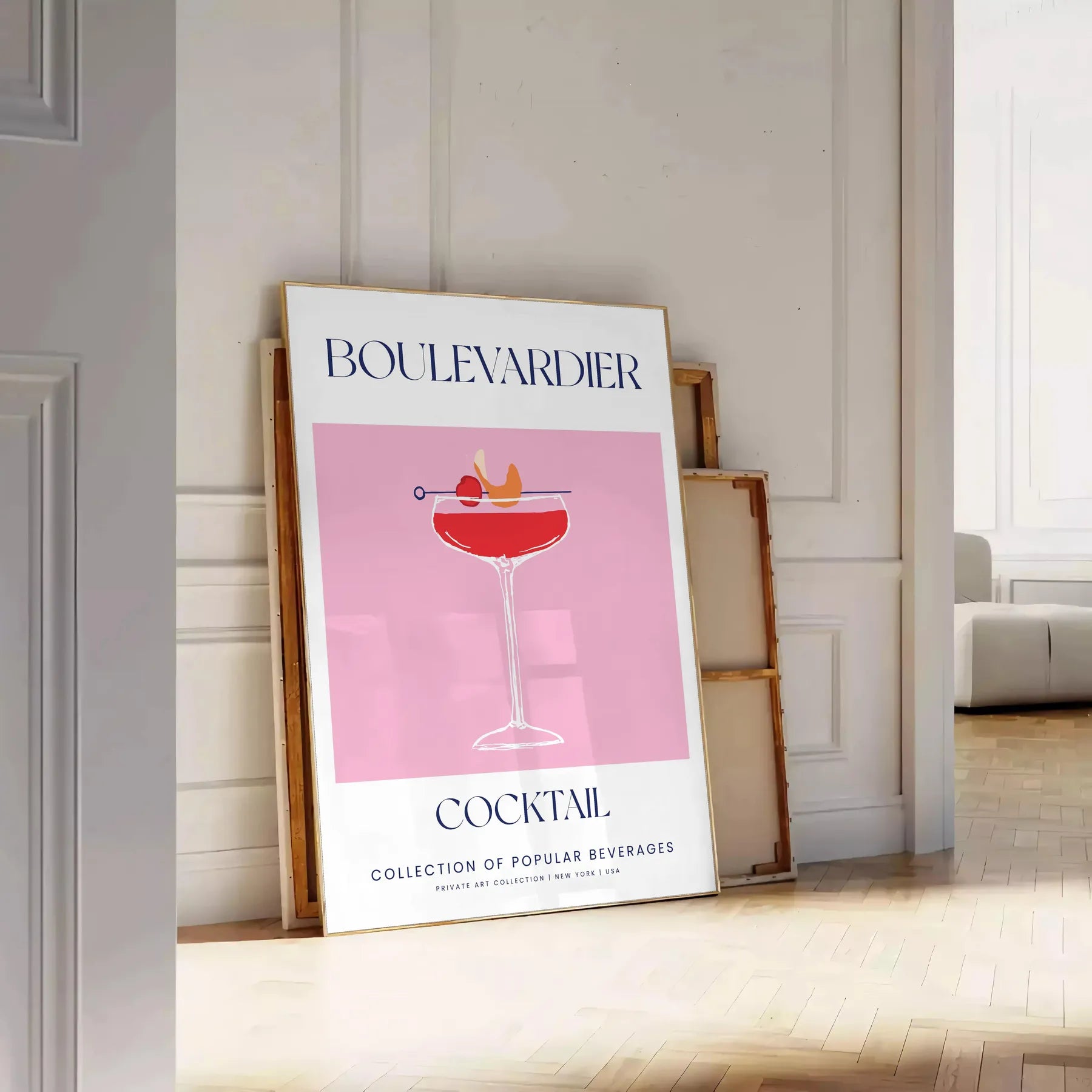 space vibrant boulevardier cocktail poster stunning orange blue hues unique wall art thoughtful gift enthusiasts print sizes A4 cm A0