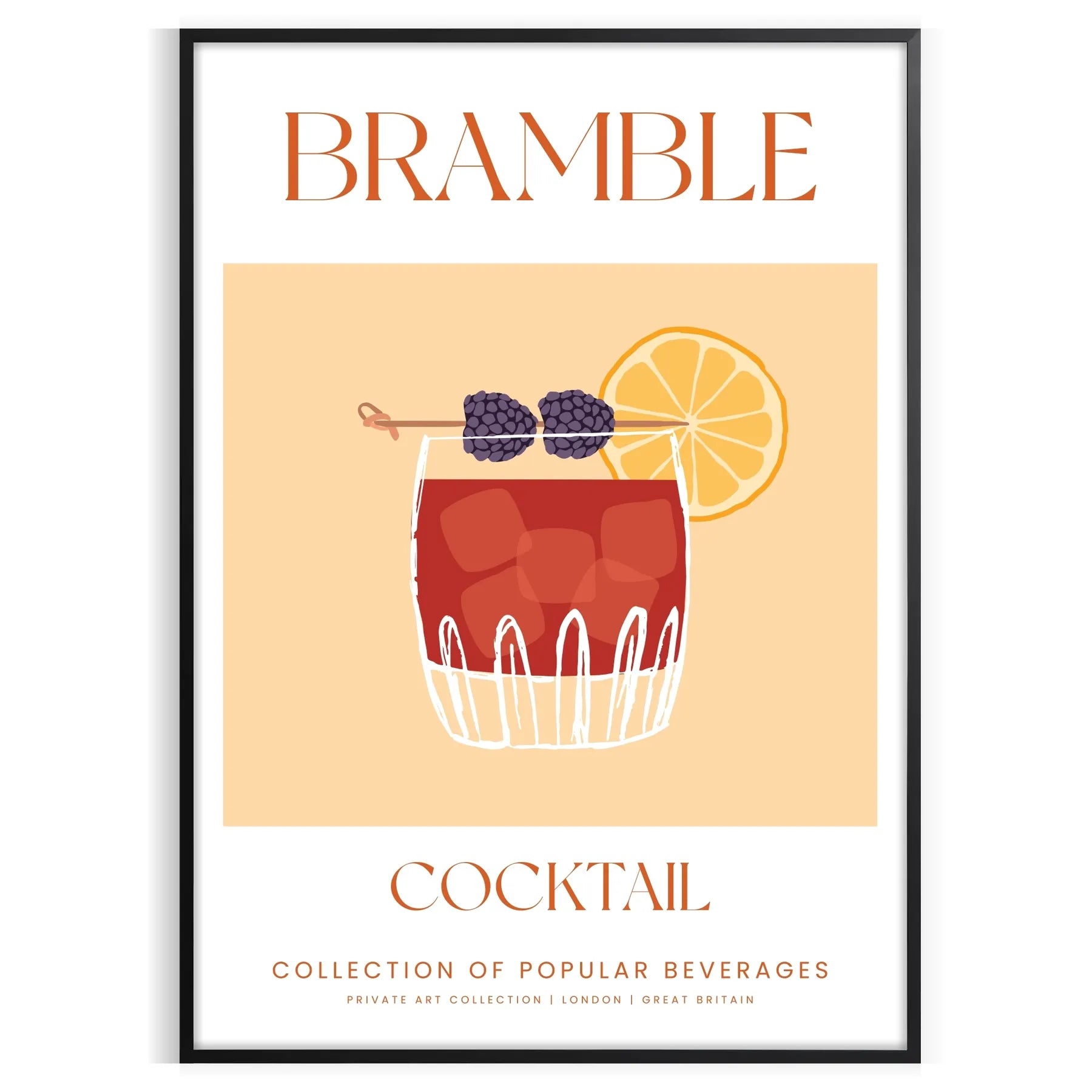 space vibrant Bramble Cocktail Art Poster splash orange blue wall eye gift stunning artwork lover print sizes A4 cm A0