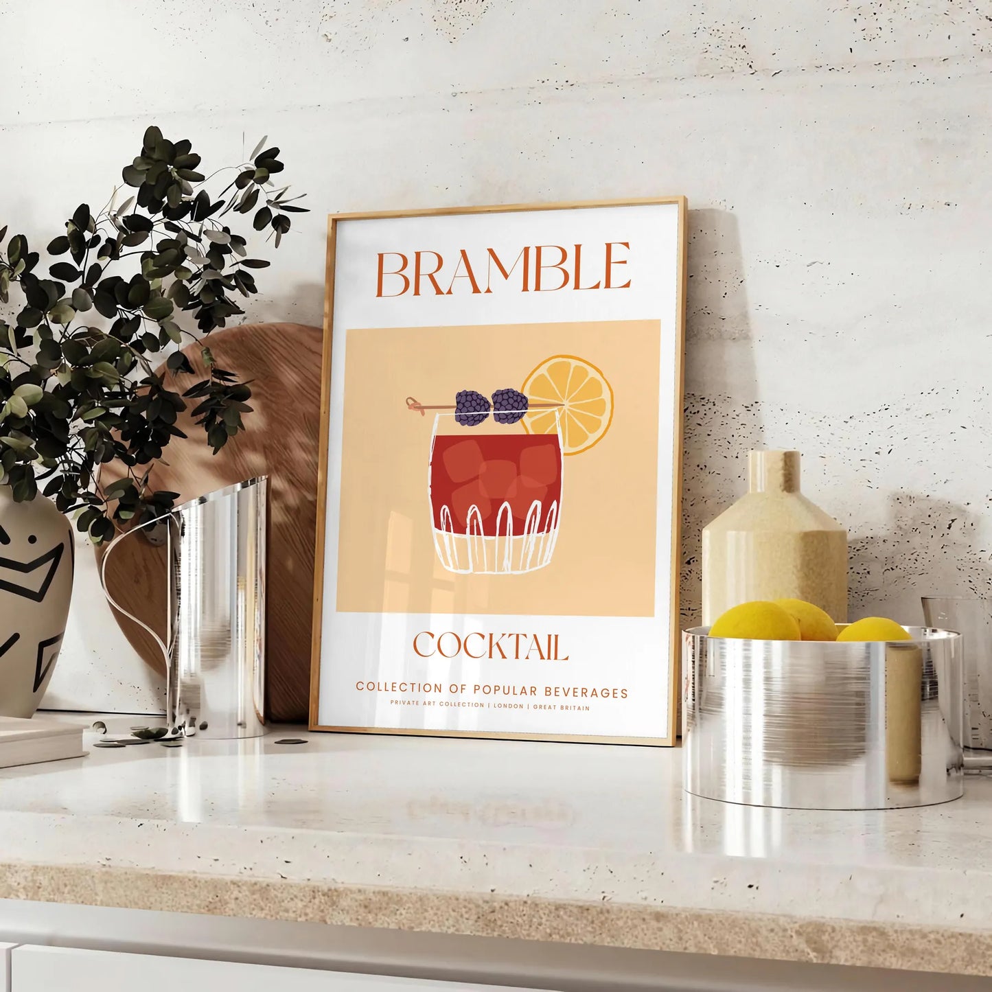 space vibrant Bramble Cocktail Art Poster splash orange blue wall eye gift stunning artwork lover print sizes A4 cm A0