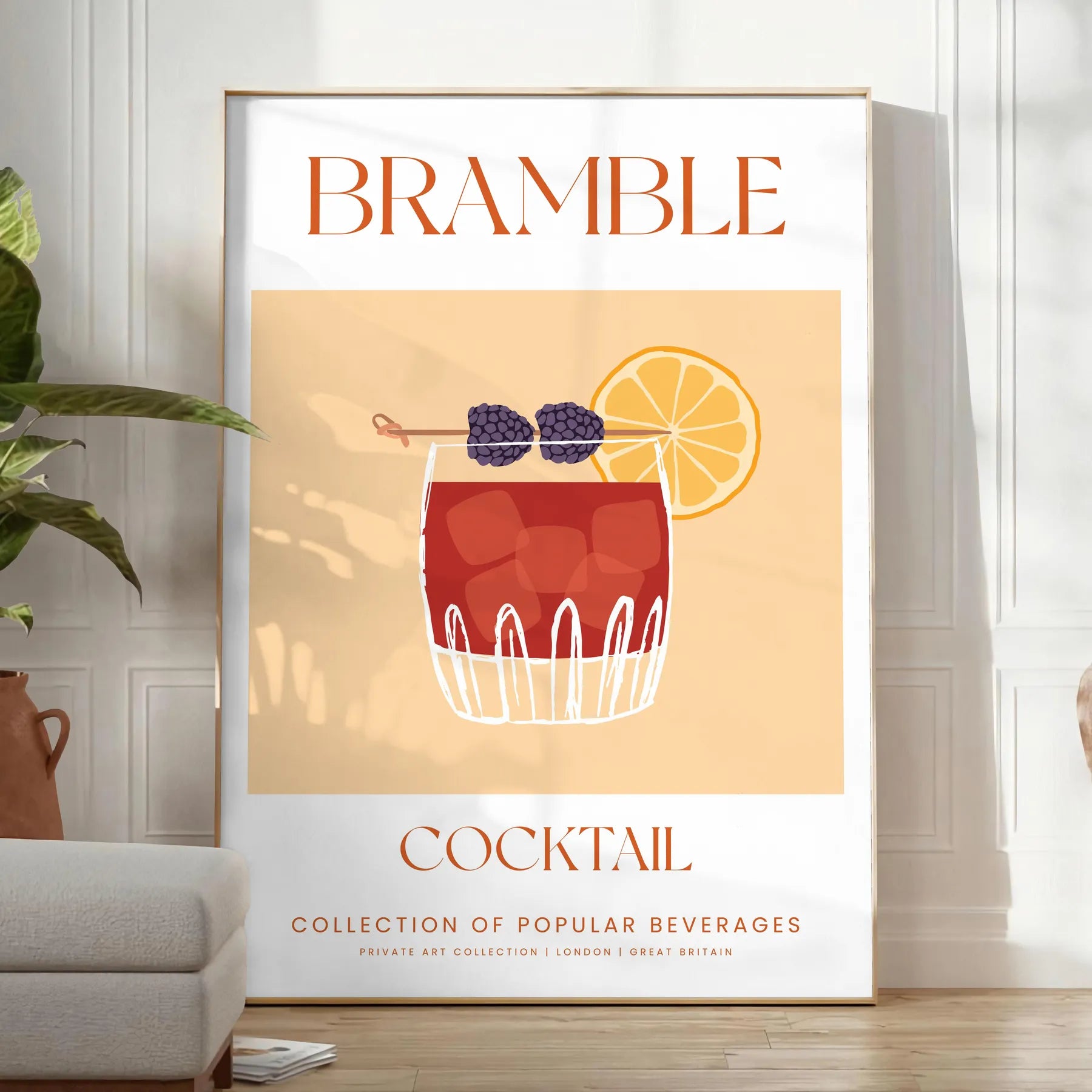 space vibrant Bramble Cocktail Art Poster splash orange blue wall eye gift stunning artwork lover print sizes A4 cm A0
