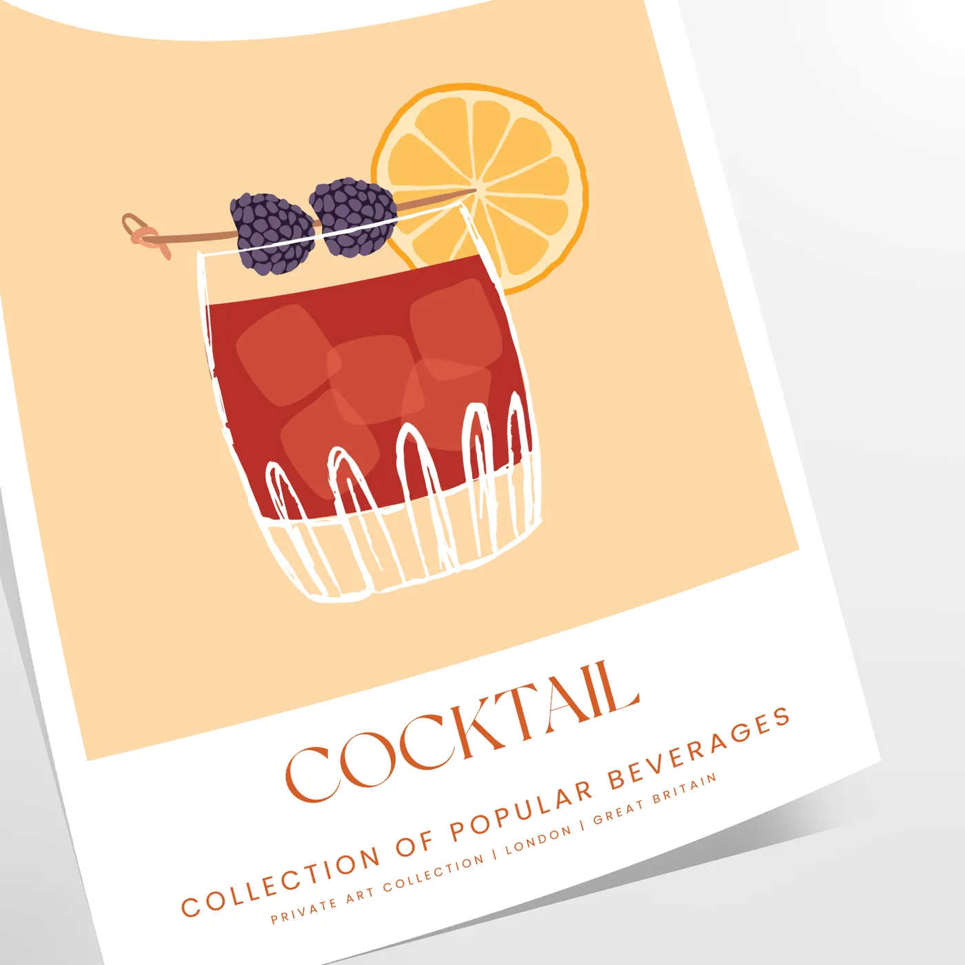space vibrant Bramble Cocktail Art Poster splash orange blue wall eye gift stunning artwork lover print sizes A4 cm A0