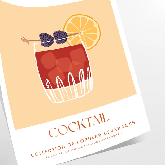 space vibrant Bramble Cocktail Art Poster splash orange blue wall eye gift stunning artwork lover print sizes A4 cm A0