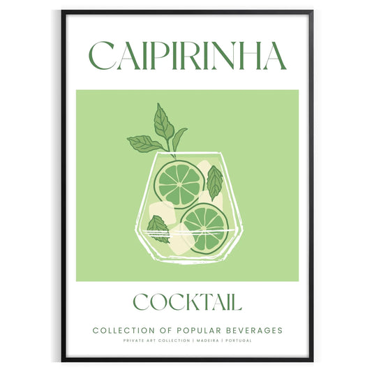 space caipirinha cocktail poster vibrant green white hues wall art unique gift statement piece perfect room print dimensions A4 cm A0