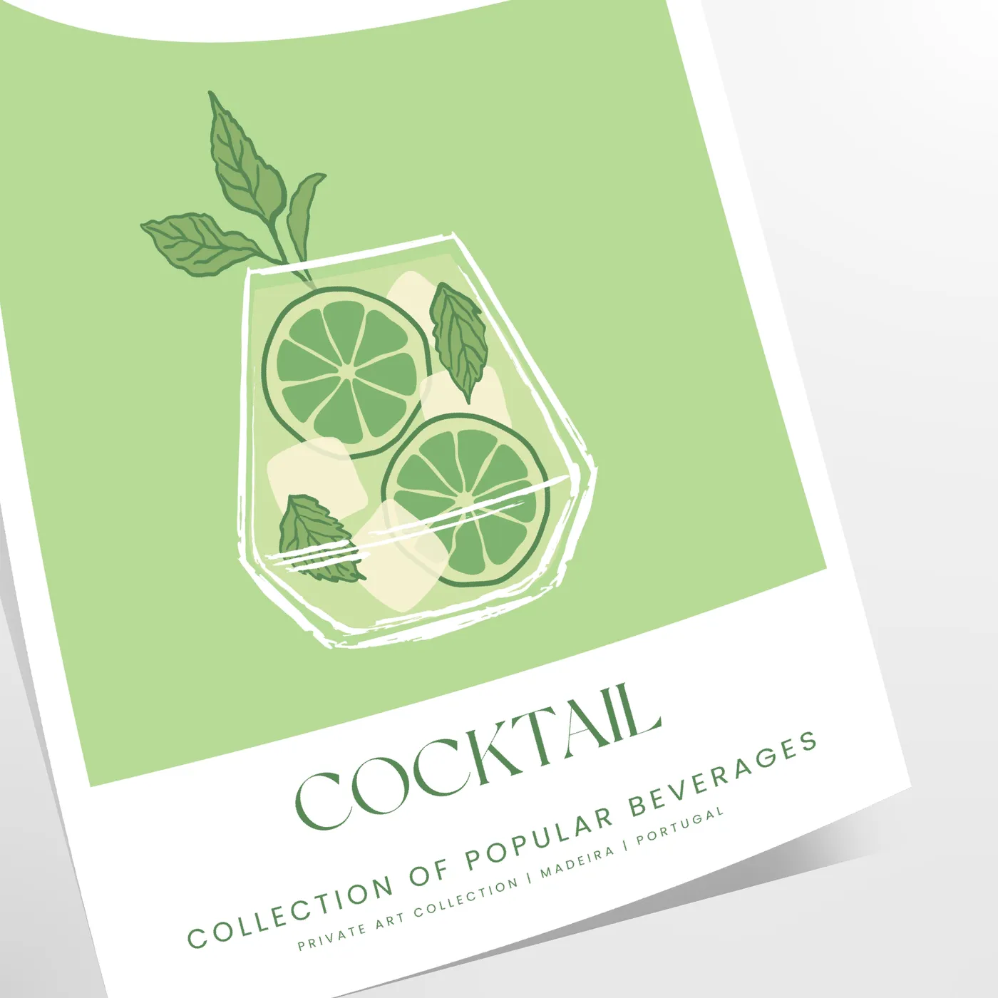 space caipirinha cocktail poster vibrant green white hues wall art unique gift statement piece perfect room print dimensions A4 cm A0