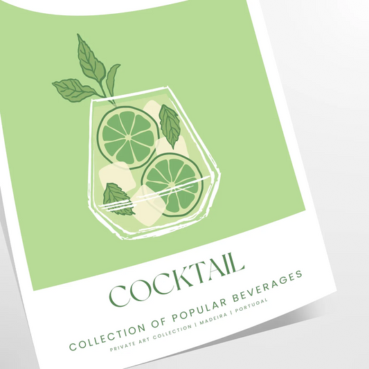 space caipirinha cocktail poster vibrant green white hues wall art unique gift statement piece perfect room print dimensions A4 cm A0