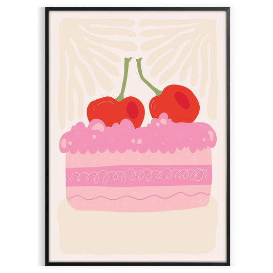 splash color kitchen delightful Cake Cherry poster vibrant green orange hues charming wall art perfect unique gift fresh addition decor standalone print space today