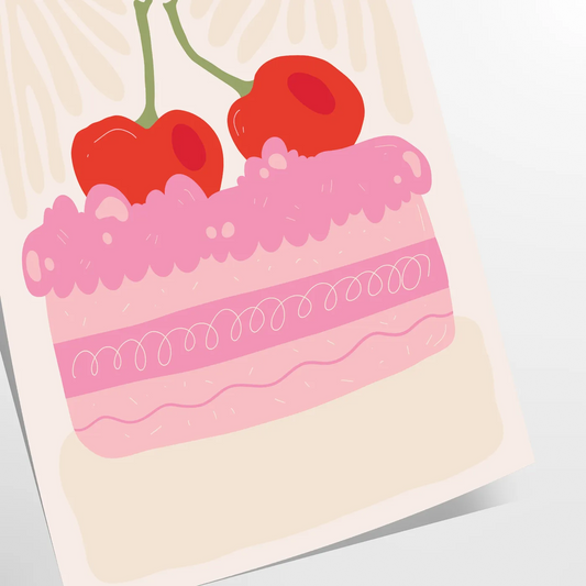 splash color kitchen delightful Cake Cherry poster vibrant green orange hues charming wall art perfect unique gift fresh addition decor standalone print space today