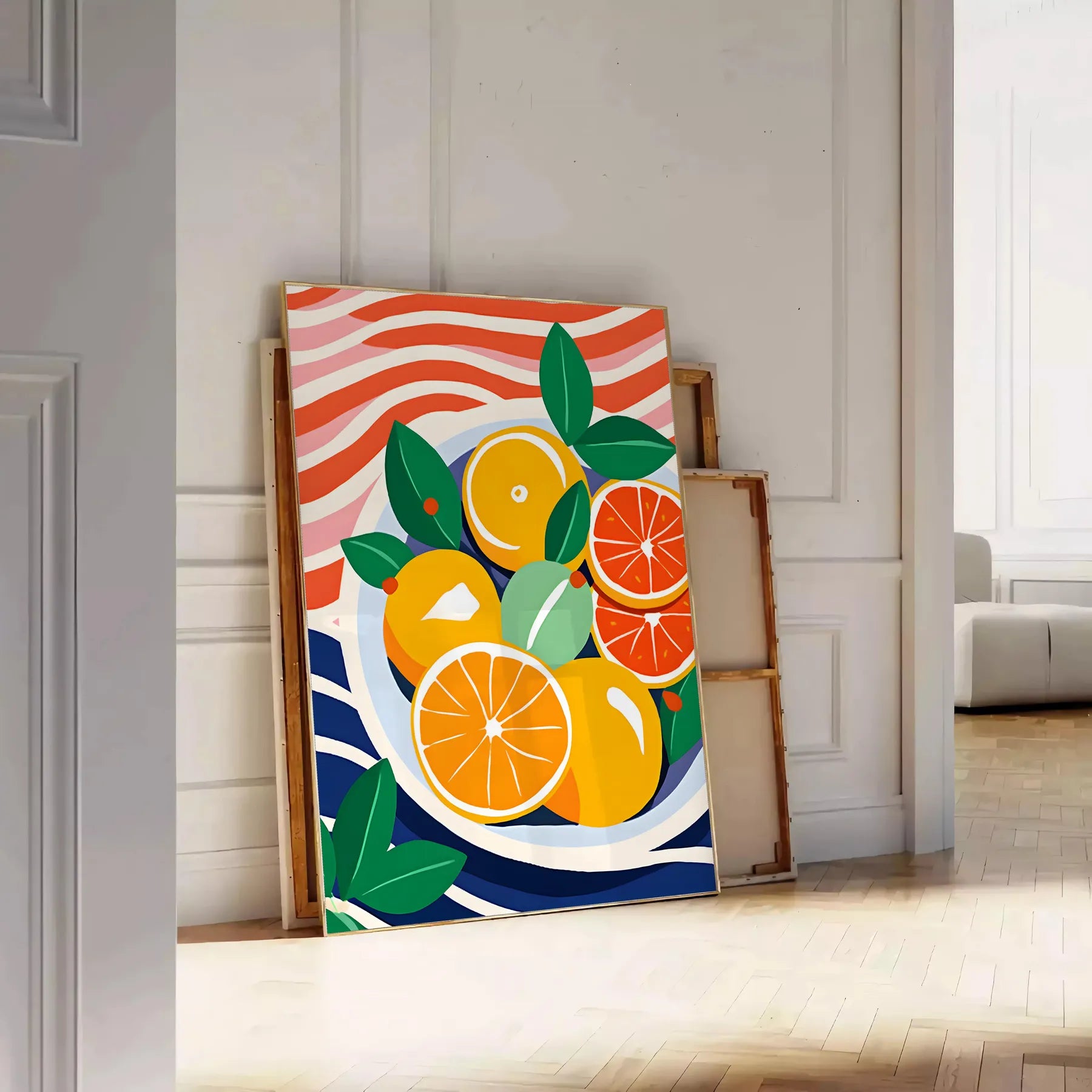 kitchen Citrus Poster vibrant orange blue hues eye wall art perfect unique gift space lively artwork standalone print