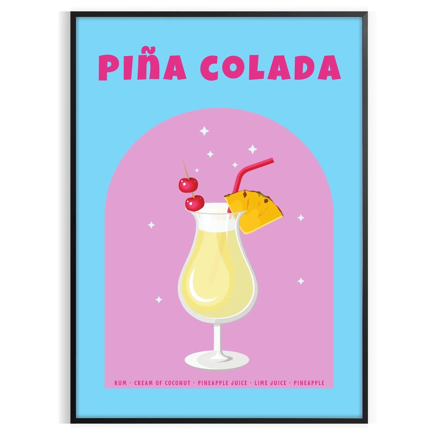 space captivating Piña Colada poster vibrant brown orange hues stunning wall art ideal gift cocktail enthusiasts lovers tropical vibe decor setting