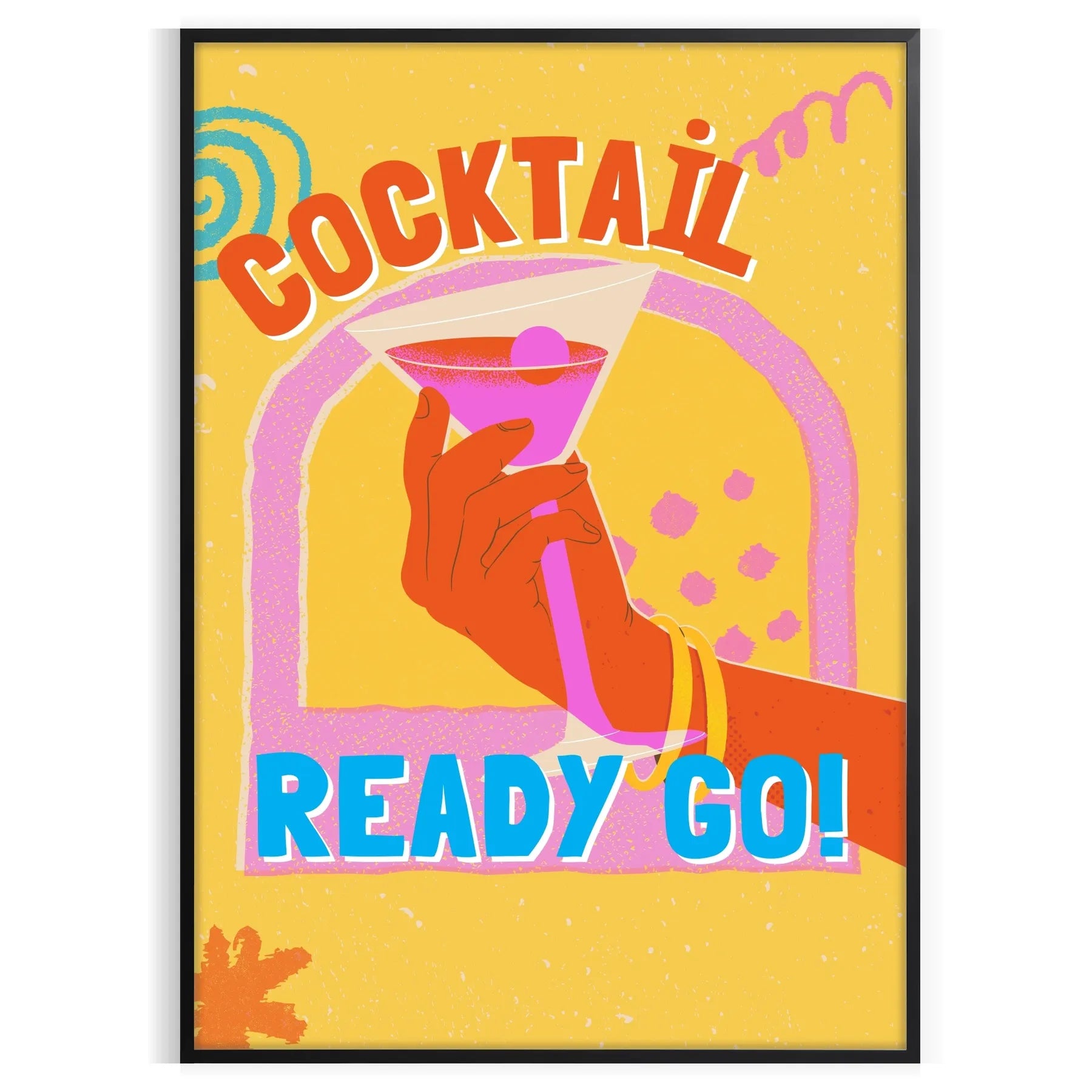 space vibrant cocktail poster orange blue hues wall art thoughtful gift artwork splash style setting sizes A4 cm A0