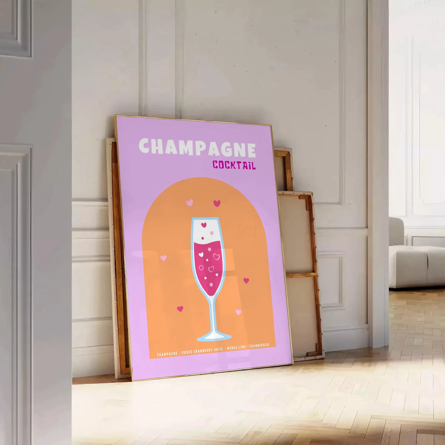 space vibrant cocktail champagne poster delightful blend pink yellow hues wall art distinctive gift eye print touch elegance room unframed styles decor