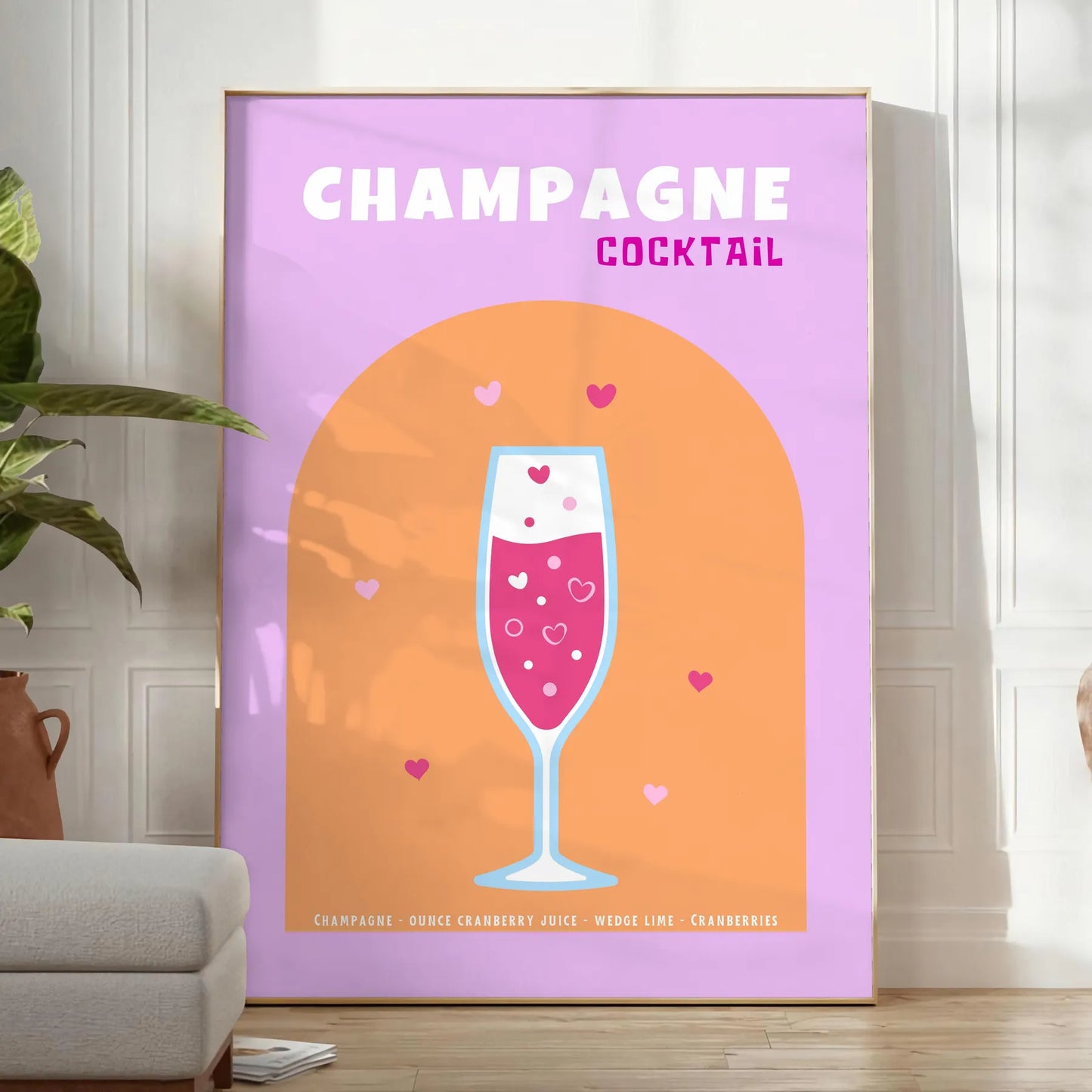 space vibrant cocktail champagne poster delightful blend pink yellow hues wall art distinctive gift eye print touch elegance room unframed styles decor