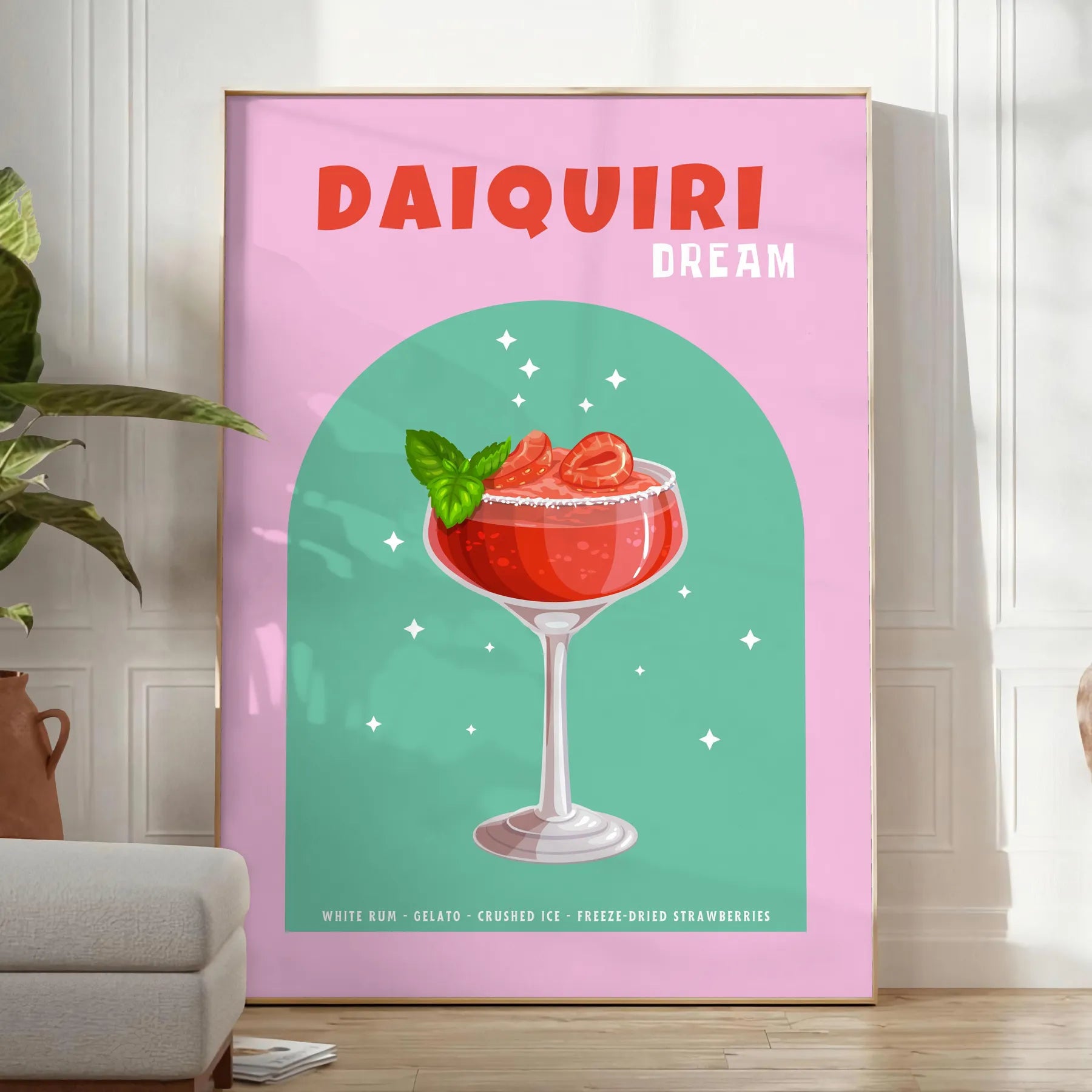space vibrant zest cocktail daiquiri captivating poster lush green citrus orange wall art print ideal gift lovers enthusiasts frame decor needs