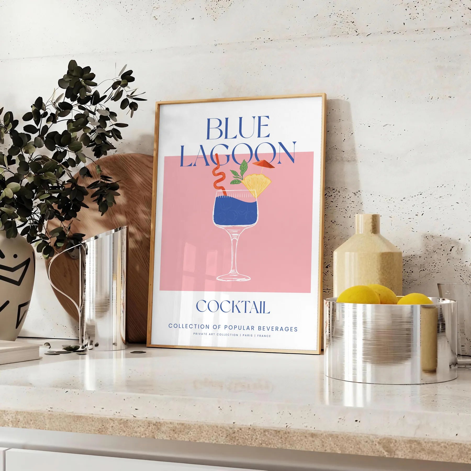 tropical vibe Blue Lagoon Cocktail poster vibrant orange hues stunning wall art splash color decor gift space artwork available