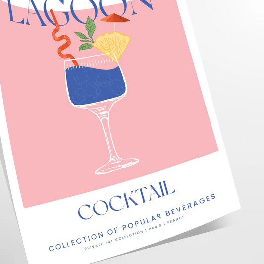 tropical vibe Blue Lagoon Cocktail poster vibrant orange hues stunning wall art splash color decor gift space artwork available