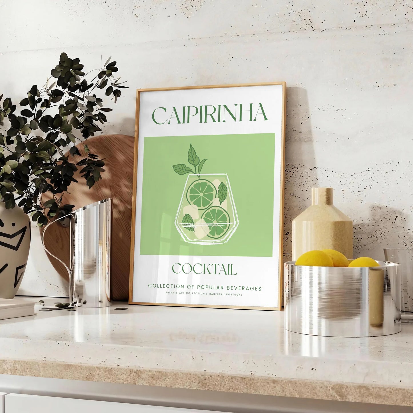 space caipirinha cocktail poster vibrant green white hues wall art unique gift statement piece perfect room print dimensions A4 cm A0