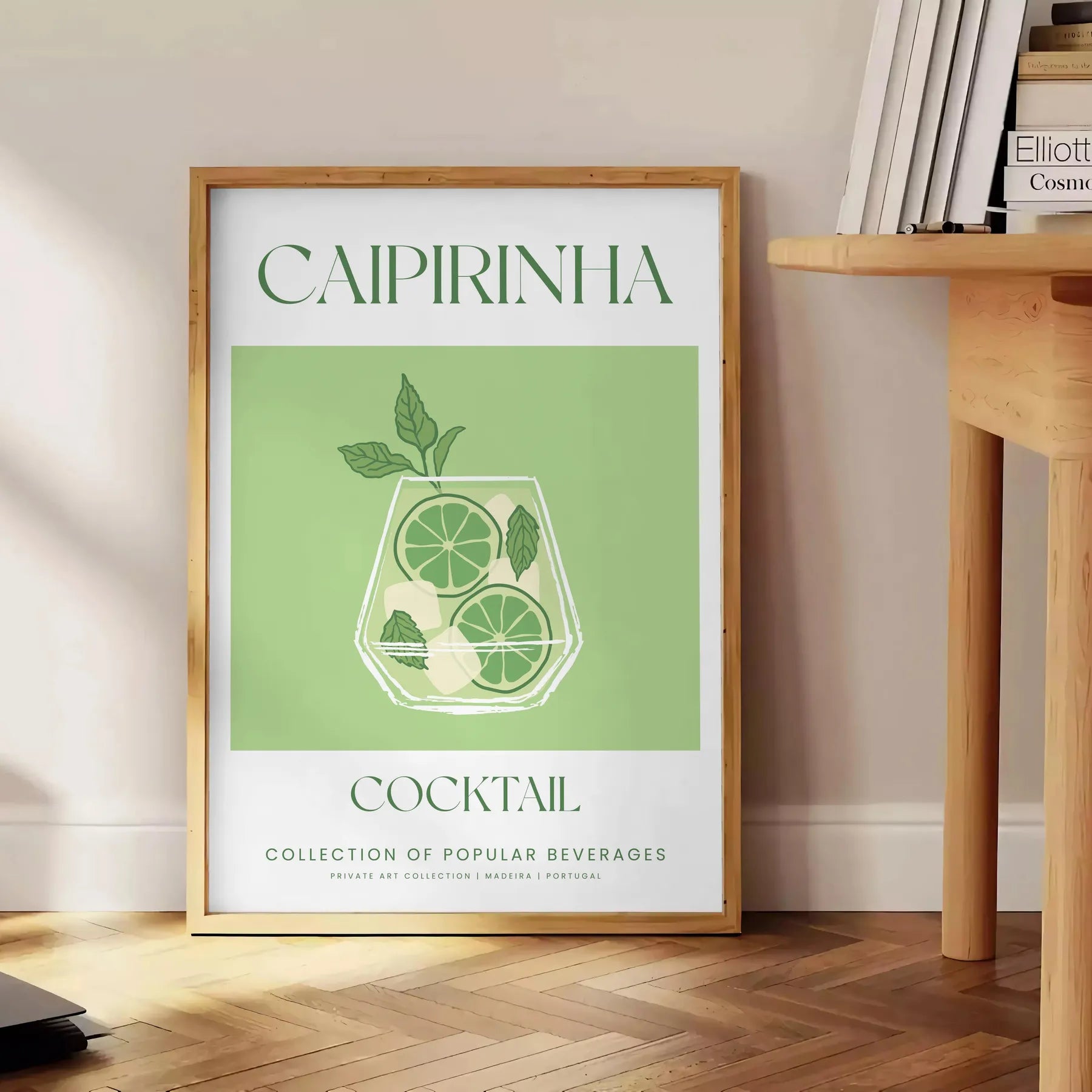 space caipirinha cocktail poster vibrant green white hues wall art unique gift statement piece perfect room print dimensions A4 cm A0