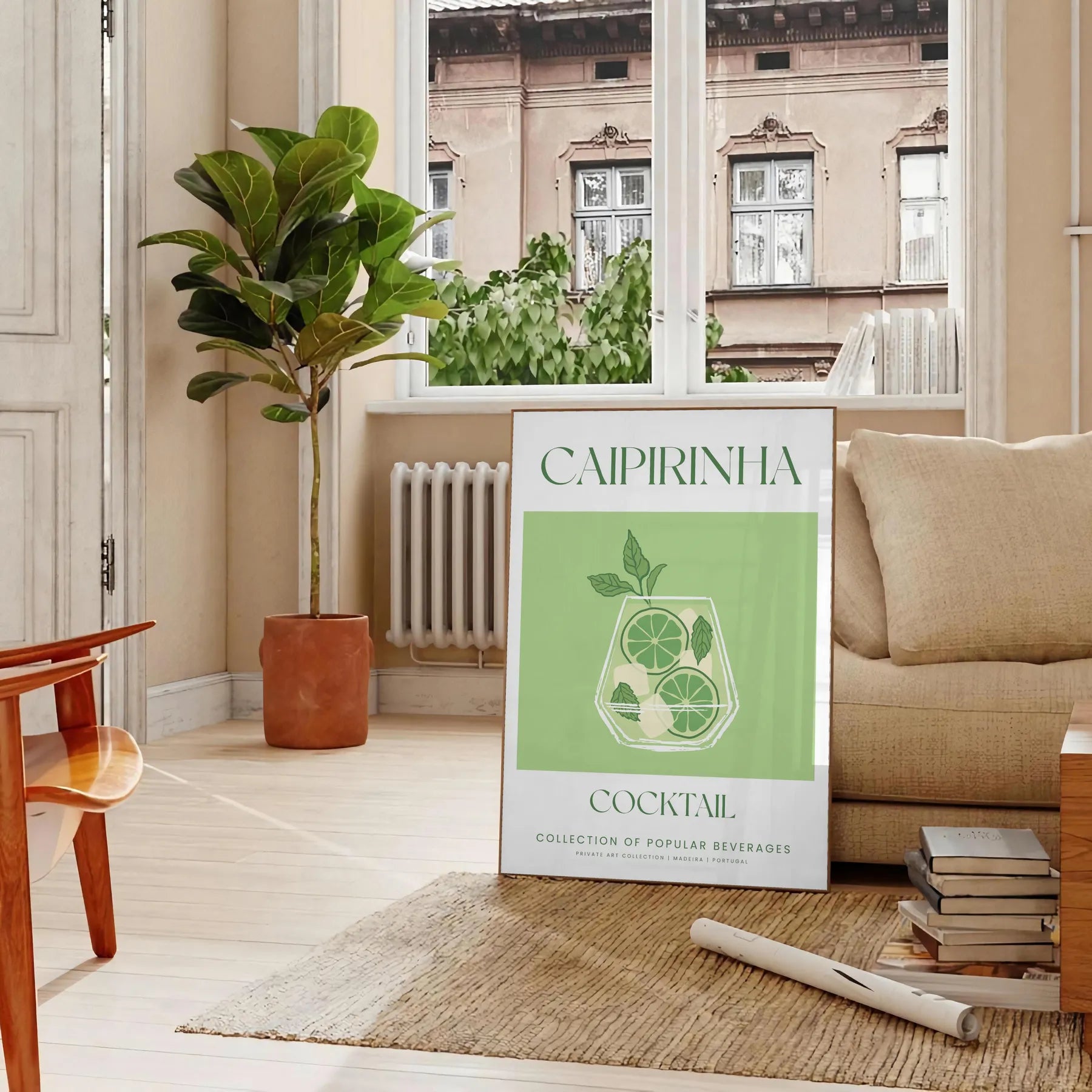 space caipirinha cocktail poster vibrant green white hues wall art unique gift statement piece perfect room print dimensions A4 cm A0