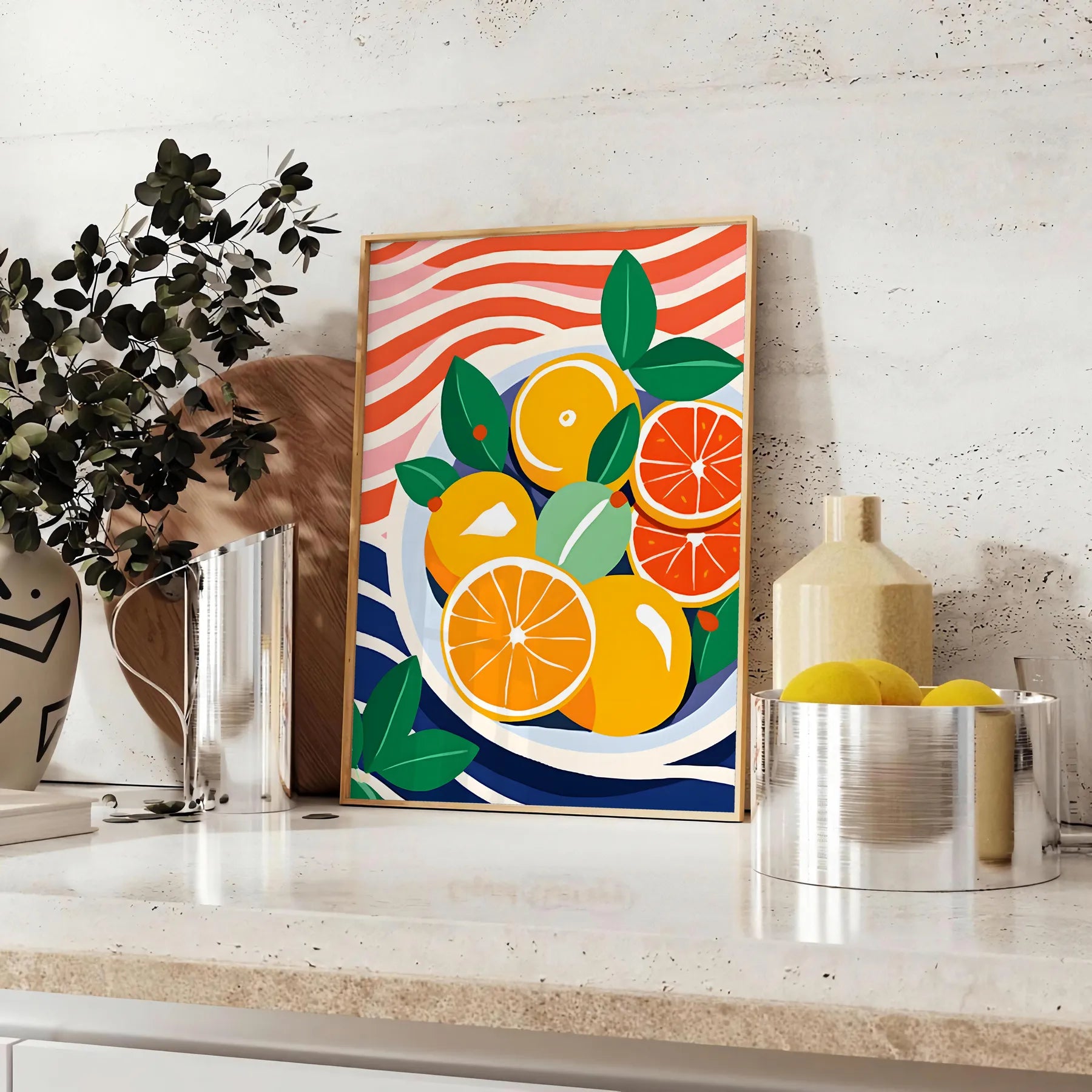 kitchen Citrus Poster vibrant orange blue hues eye wall art perfect unique gift space lively artwork standalone print