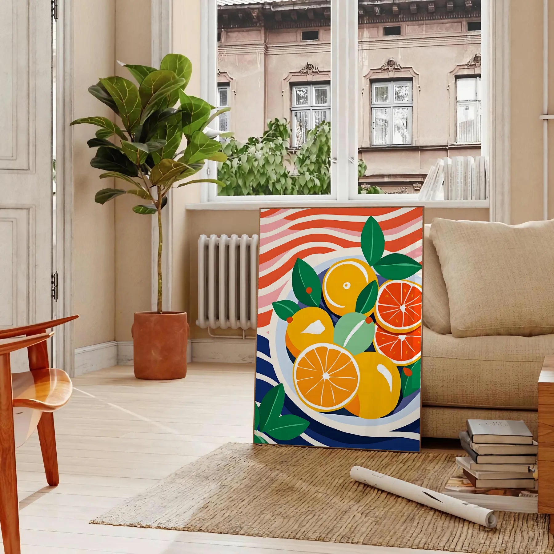 kitchen Citrus Poster vibrant orange blue hues eye wall art perfect unique gift space lively artwork standalone print