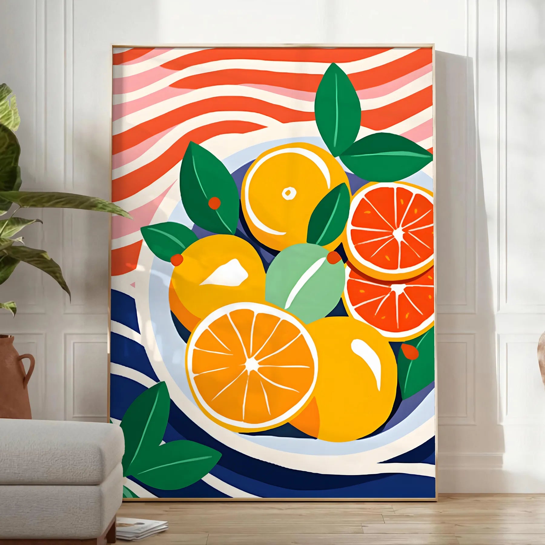 kitchen Citrus Poster vibrant orange blue hues eye wall art perfect unique gift space lively artwork standalone print