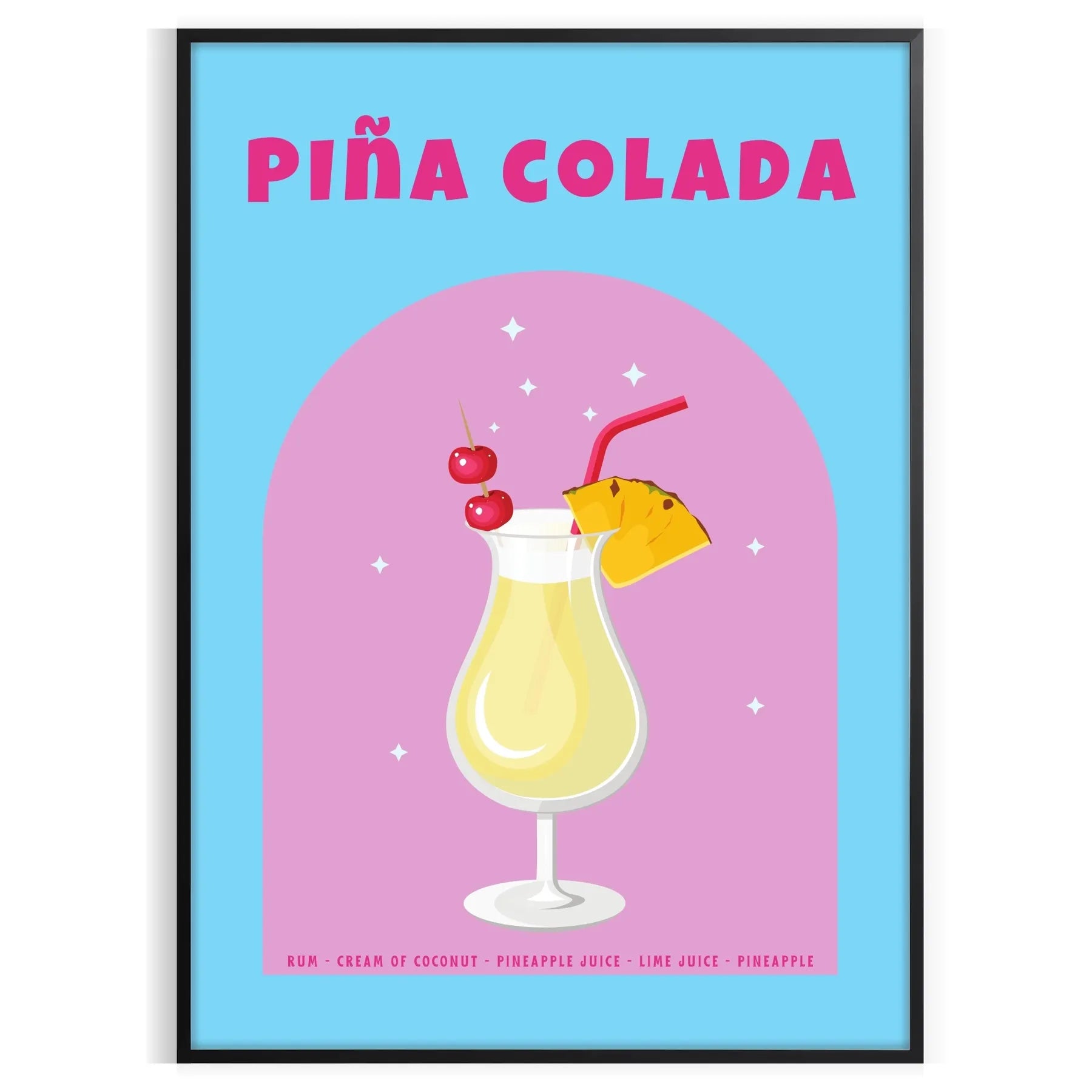 space captivating Piña Colada poster vibrant brown orange hues stunning wall art ideal gift cocktail enthusiasts lovers tropical vibe decor setting